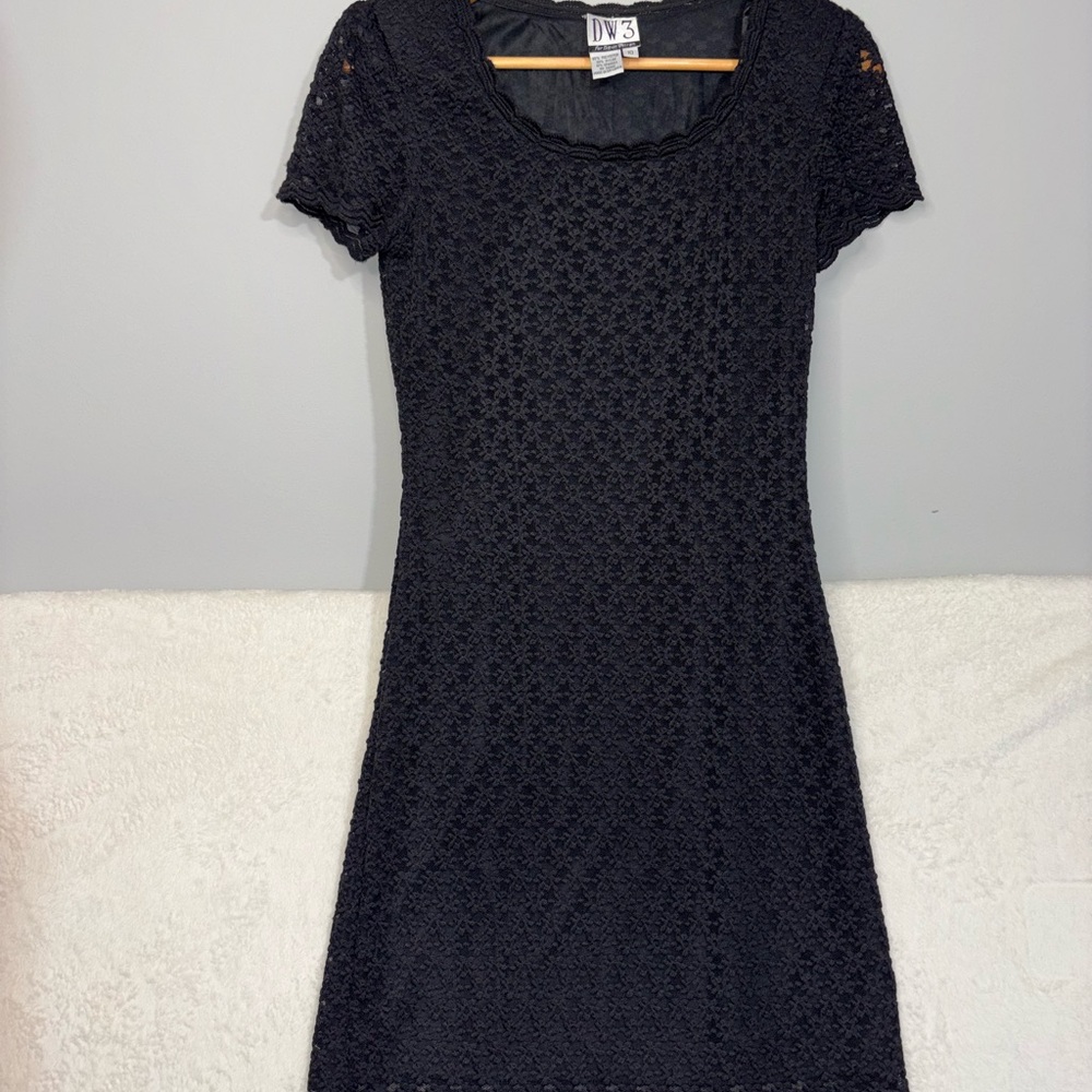Vintage black lace slip dress by the brand DW3,  90’s. Size Medium